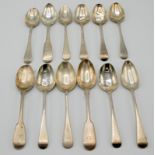 Nine Georgian Old English pattern silver teaspoons and three Fiddle pattern silver teaspoons, 7oz.