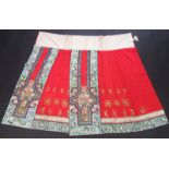 A mid 19th century Chinese silk and embroidered skirt,