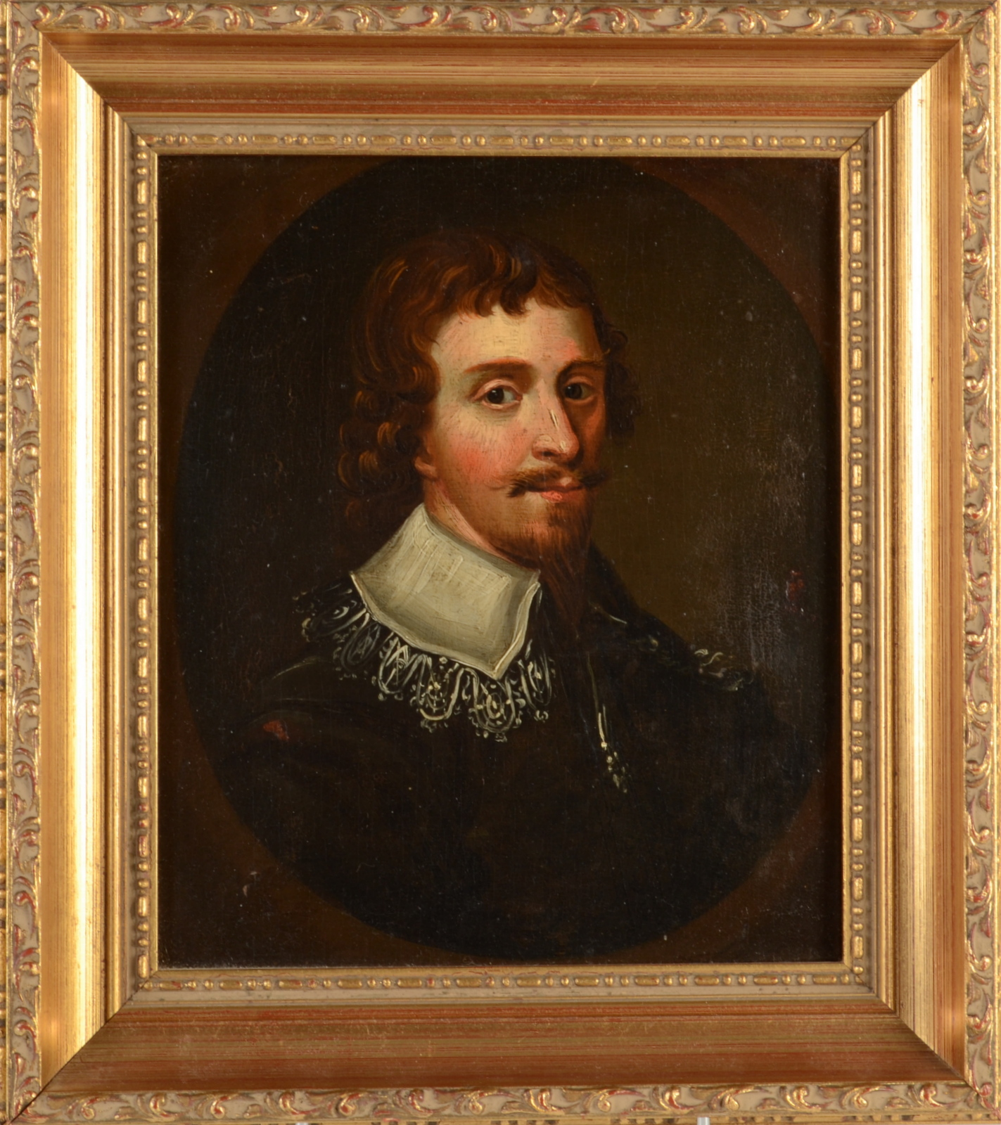 An oil on panel portrait in 17th century style of a Carolean gentleman, 20 x 17cm.