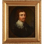 An oil on panel portrait in 17th century style of a Carolean gentleman, 20 x 17cm.