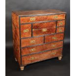 An exceptional Chinese 19th century maple campaign secretaire chest in two sections with inlaid