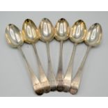 Six George III Old English pattern, bulls head crested silver tablespoons, five by George Smith,