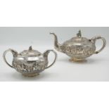 An Indian Bangalore silver teapot and matching sugar bowl by C Krishniah Chetty & Sons,