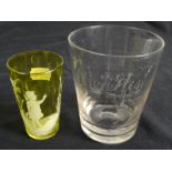 A large glass tumbler inscribed 'J Iles a present by J.
