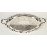 An EPNS oval tray made for David Andersen with vine cast border and shell cast handles, max. 62.5cm.