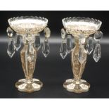 A pair of Victorian gold and white painted cut glass lustres, each height 18cm.