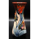 A Moorcroft Pottery 'Red Tulip' pattern slender vase with everted rim,