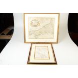 An 18th century Morden coloured map of Cornwall and a Walker engraved atlas page with maps of Truro,