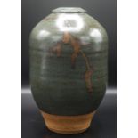 A William Marshall large vase with tenmoku speckled green/blue glaze decorated with iron brushwork