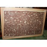 A New Guinea Oro Province tapa bark cloth panel painted with meandering lines, 74 x 115cm.