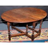 A late 17th century oak oval gateleg table, fitted a single drawer, 123.5 x 153.5cm.