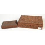 Two Cashmere carved sandalwood boxes, one for cigars the other cigarettes.