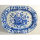 A large 19th century transfer printed, blue and white meat plate,