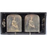 A stereo Daguerrotype of a lady by Antoine Claudet, paper label to the back,