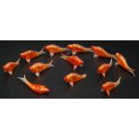 Twelve Murano glass goldfish, each 5.5cm.