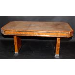 A stylish Art Deco style twin pedestal library table, veneered with burr walnut,