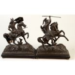 A pair of late 19th century spelter figures of warriors on horseback,