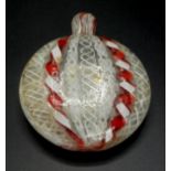 A Venetian glass flask with latticing in red and white, height 8.5cm.