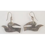 A pair of silver bird earrings by Breon O'Casey. Hall marked Birmingham 1981 B.O.C. makers mark.