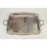 A Viners Sheffield gadrooned tray with flower cast corners and leaf cast handles, max.70cm.