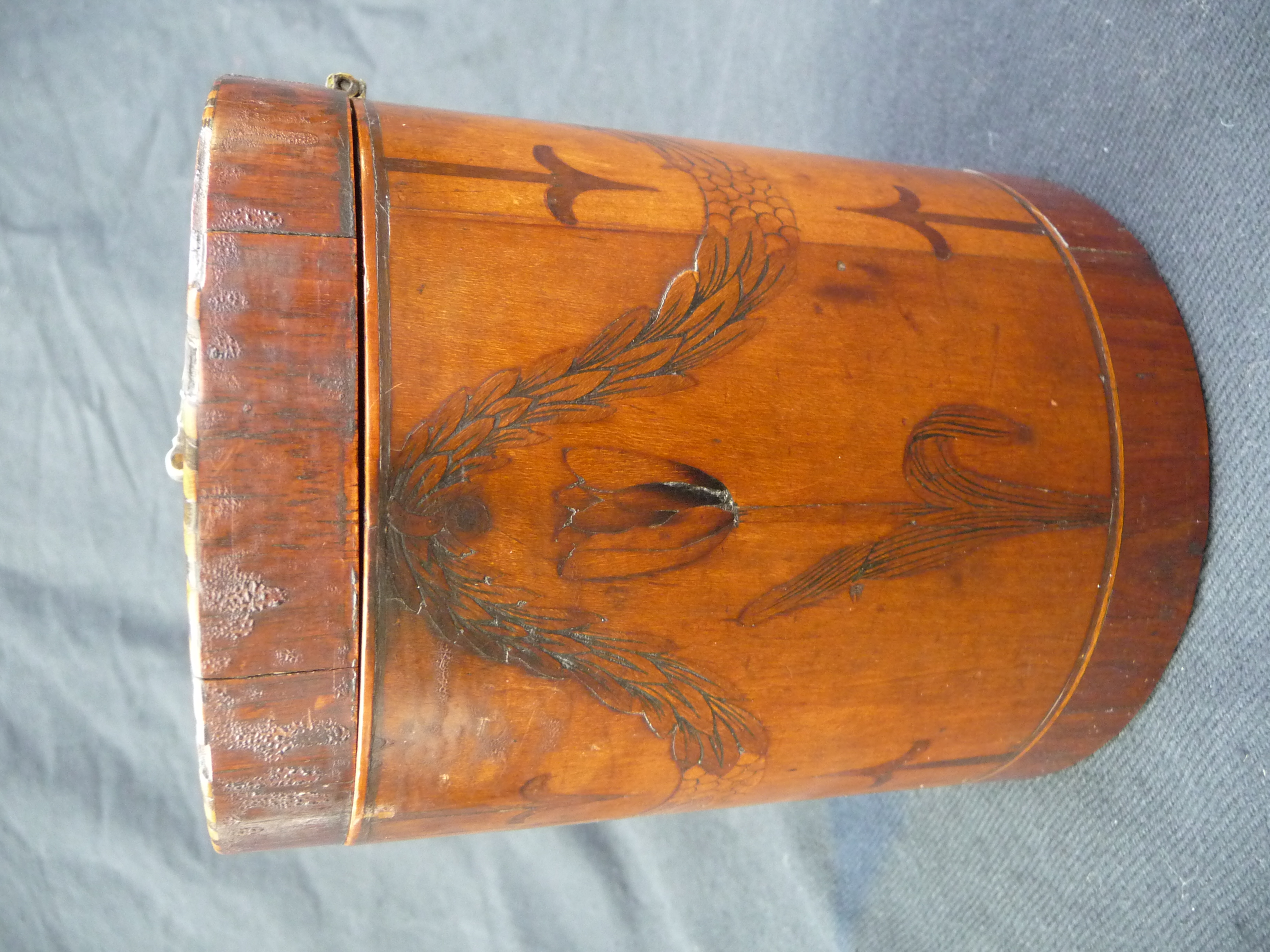 An extremely rare George III cylindrical tea caddy, the hinged lid with silver (unmarked) handle, - Image 5 of 8