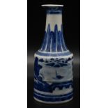 A Cantonese blue and white cylindrical bottle shaped carafe with waisted neck and lipped mouth,