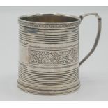 A George IV barrel form, engraved silver mug with vacant cartouche by Richard Pearce, London 1824,