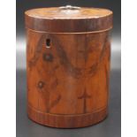 An extremely rare George III cylindrical tea caddy, the hinged lid with silver (unmarked) handle,