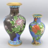 A cloisonne vase, the black ground decorated with flowers and a bird, all over gilt cloud ground,