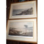 A pair of signed, limited edition coloured prints of Georgian Falmouth after William Daniell,