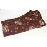 A good large length of brown silk, block printed with a repeat floral pattern in Crysede style,