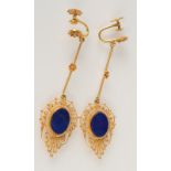 A pair of very high purity gold Roman revival style earrings set lapis lazuli.