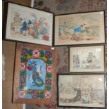 Four early 19th century framed cartoons including Rowlandson,