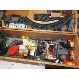 Transformers, track, signals etc, contained in a large wood fitted box.