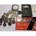 Miscellaneous coins including 1898 shilling E.F. and small size silver Jubilee medallion.