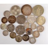 Silver and other coins including South Africa 2 1/2 shillings 1893.
