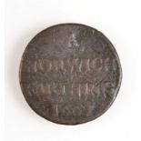 17th century token:- " A Norwich Farthing 1667".