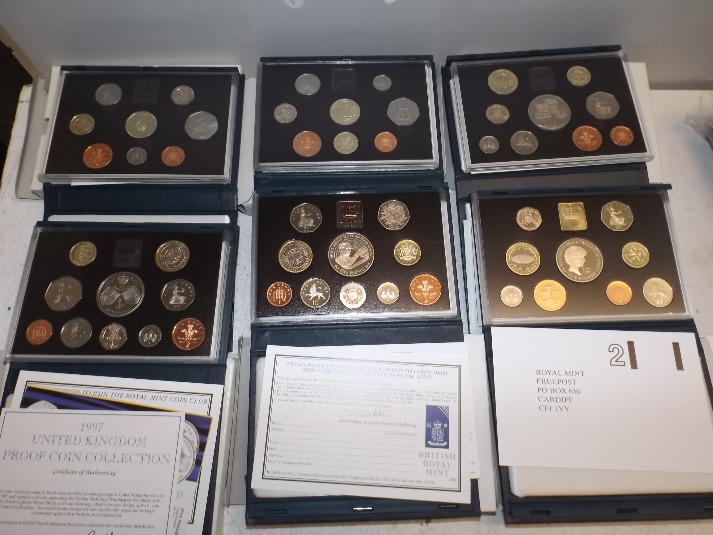 British proof coin sets:- 1994-1999 (6)