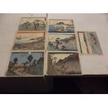 JAPANESE COLOUR WOODBLOCK PRINTS. 7 good col prints by Utagawa Hiroshige each approx 6 x 9 inches.