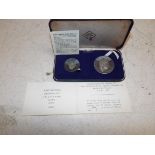 Prince Charles Investiture. Two Britannia standard silver medallions by John Pinches, original case.