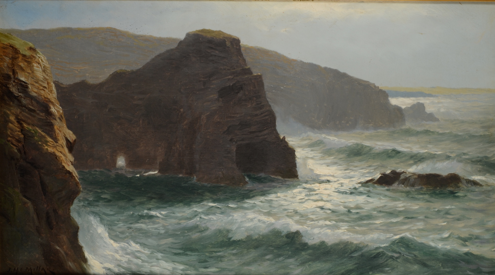 JAMES H C MILLAR Coastal Scene Oil on canvas Signed Label on the reverse 80 x 45cm