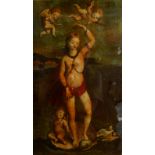 After CORREGGIO Nude figure and cherubs Reverse glass print 43 x 25cm