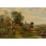 OCTAVIUS THOMAS CLARKE A cottage and beehives in a landscape Oil on canvas Signed 34 x 49cm