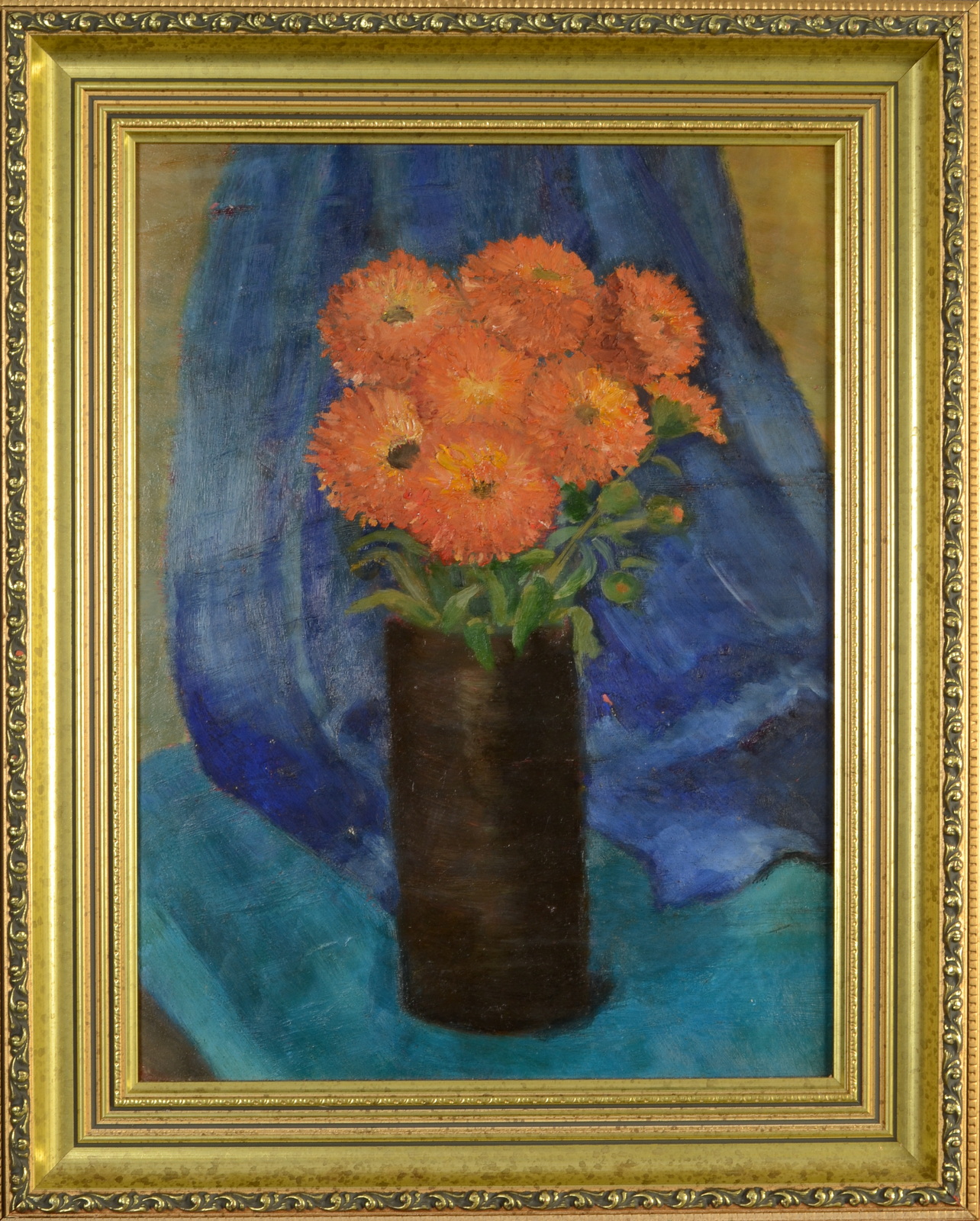 Vase of Marigolds Oil on board 41 x 31cm - Image 2 of 2