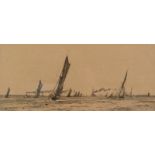 WILLIAM LIONEL WYLLIE Thames barges and other shipping Etching Signed 15.