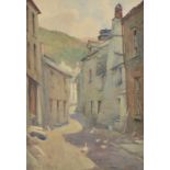 WALTER ENISLEY Street in Polperro Watercolour Signed and dated 1908 52 x 36cm