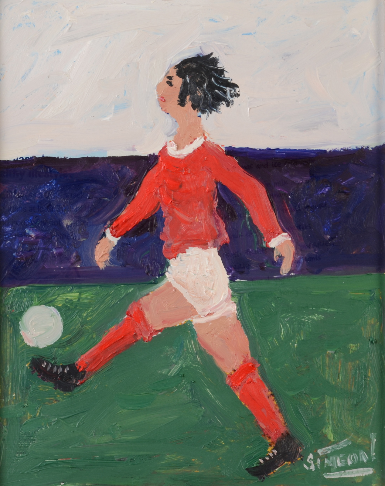 SIMEON STAFFORD George Best Oil on board Signed Titled and dated on the back 2009 26 x 20cm