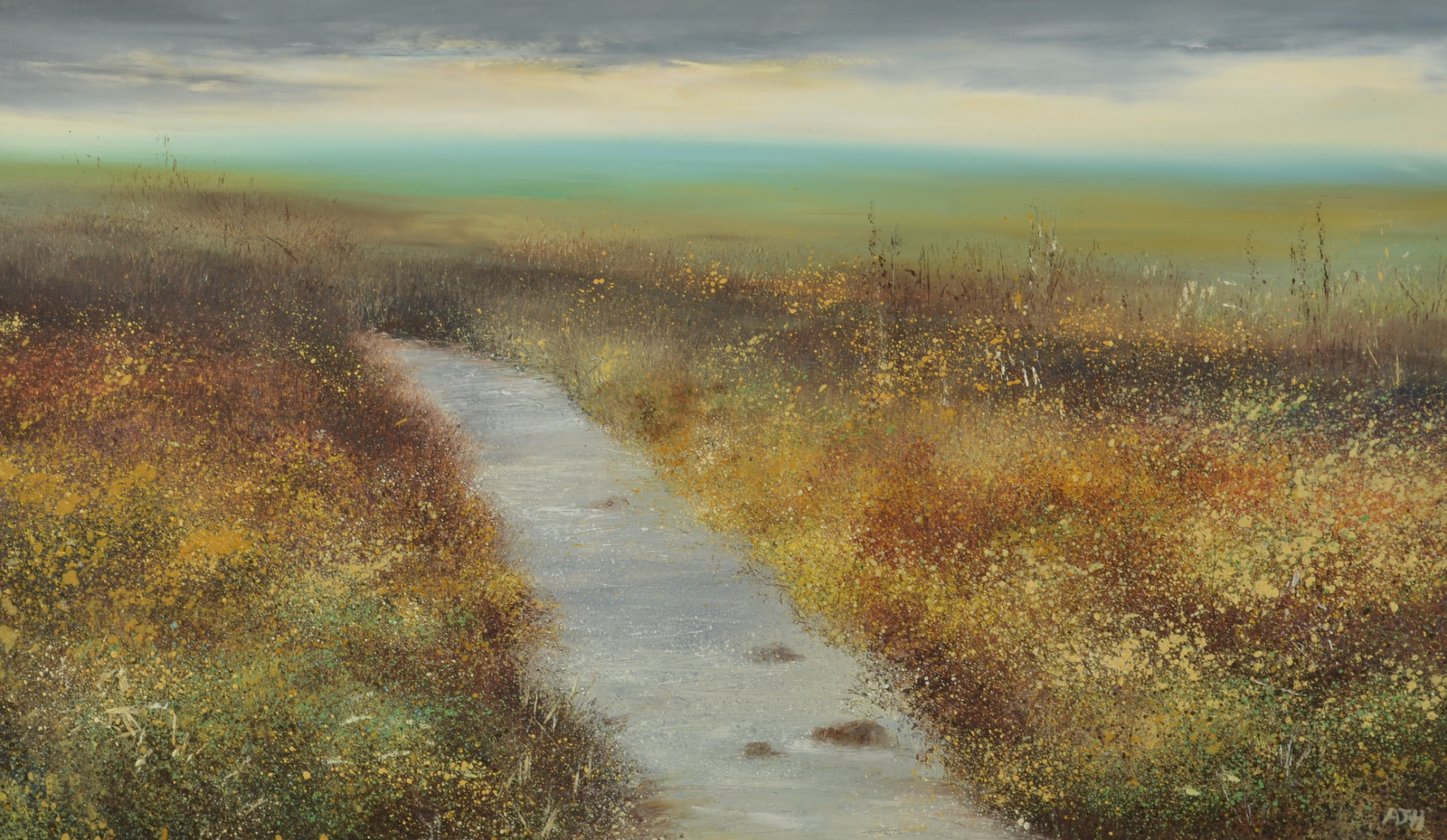 AMANDA HOSKIN Moorland Stream, Helman Tor Oil on board Signed Titled,