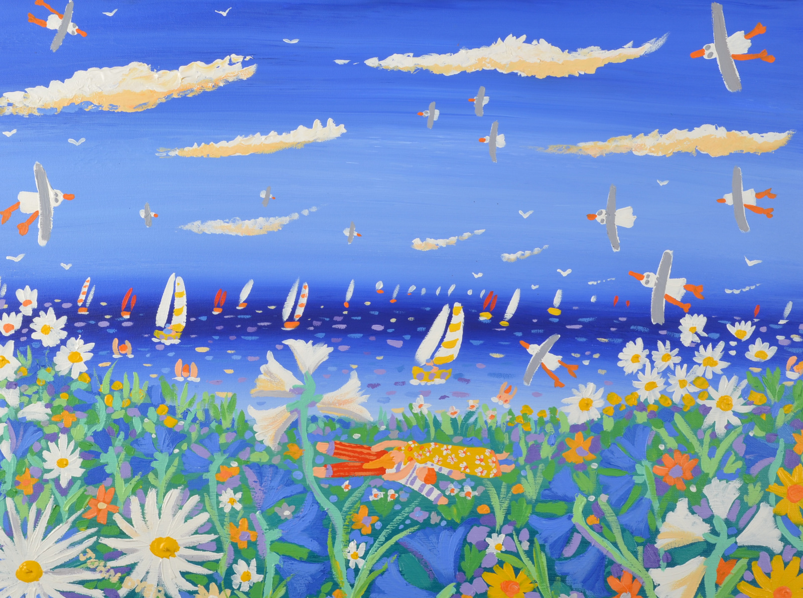 JOHN DYER Daydreaming on the Headland Acrylic on canvas Signed Titled on the back 44 x 60cm