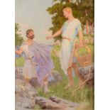 PERCY TARRANT Advice From The Gods Oil on board Initialed 21 x 16cm